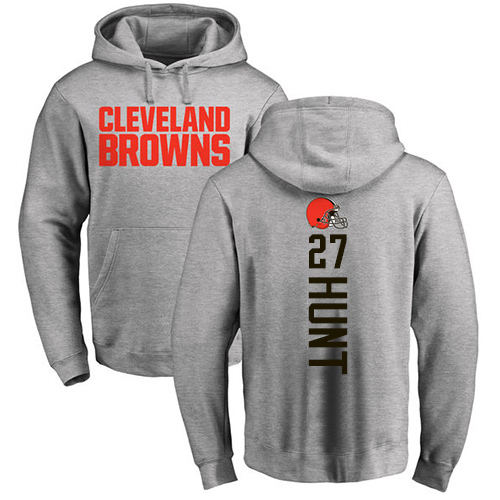 Men Cleveland Browns Kareem Hunt Ash Jersey #27 NFL Football Backer Pullover Hoodie Sweatshirt->cleveland browns->NFL Jersey